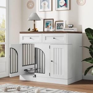 COZONY Multi-Functional Dog Crate Furniture with Storage & Rotating Bowls - 1 of 4