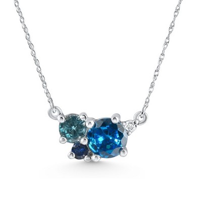 Pompeii3 3Ct Blue Sapphire Topaz Aquamarine Diamond Pendant Necklace 14k Gold Lab Created