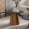 Gulches 24 in Round Coffee Table Sturdy Pedestal Real Bark Pattern High Density Fibreboard Cedar Veneer Wooden Tea Table for Living Room - 2 of 4