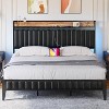 Queen LED Upholstered Platform Bed with USB Charging Station & Storage Headboard. Noise-Free, Strong Metal Slats, No Box Spring Needed. - 3 of 4