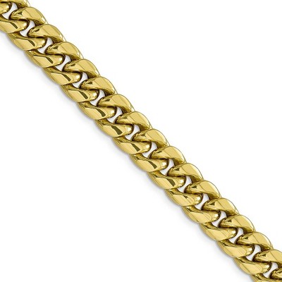 Black Bow Jewelry Men's, 10k Yellow Gold 9.3mm Hollow Miami Cuban (Curb) Chain Necklace