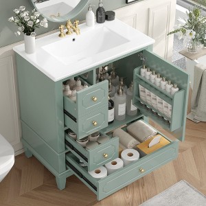 30-Inch Bathroom Vanity with Sink Freestanding White Vanity Cabinet - 1 of 4