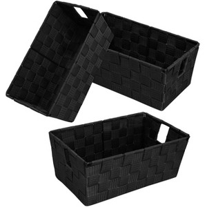 Aoibox Woven Black Storage Baskets Organizer Bins with Handles Durable Shelf Tote for Closet Bedroom Office 3 Pack - 1 of 4