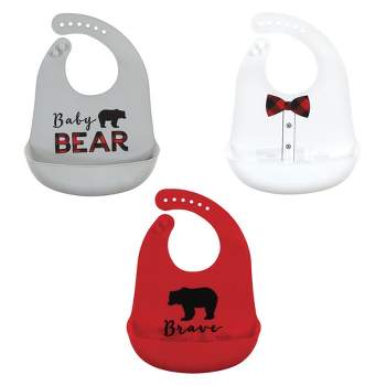 Little Treasure Infant Boys Silicone Bibs, Red Baby Bear, One Size