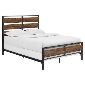 Queen Size Metal and Wood Plank Bed - Brown - Saracina Home