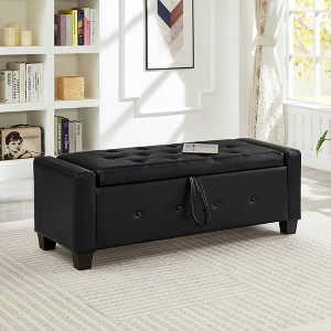 JUJABU 48" Upholstered Storage Ottoman Bench with Faux Leather Seat for Bedroom, Living Room, or Hallway - 1 of 4