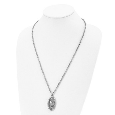 Chisel Stainless Steel Antiqued and Spanish Lady of Guadalupe Pendant on a 24" Cable Chain Necklace