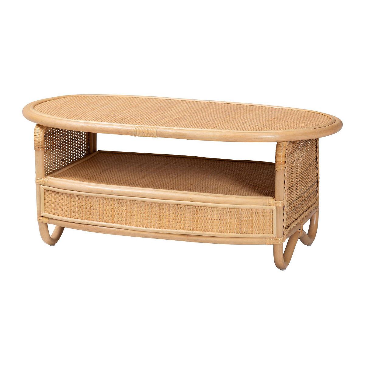 bali & pari Dyna Natural Rattan Coffee Table with Open Shelf Natural