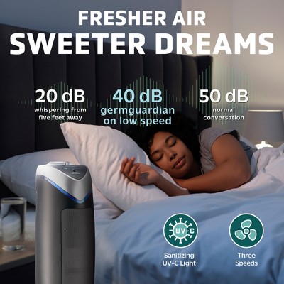 Black and Silver HEPA Tower Air Purifier with UV-C Light