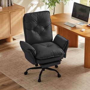 Bestier Office Chair with Footrest and Flip-Up Arms, Ergonomic High Back Criss Cross Chair with Side Pockets, Leather Cross Legged Chair with Wheels - 1 of 4
