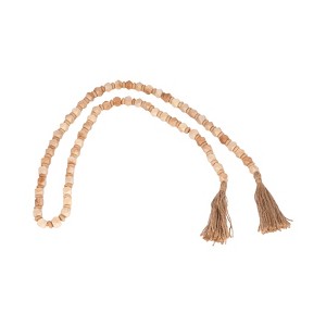 Sagebrook Home 84" Beads on Natural Jute, Wood Beaded Garland, Light Brown Finish, Decorative Wood Beads for Rustic Home - 1 of 4