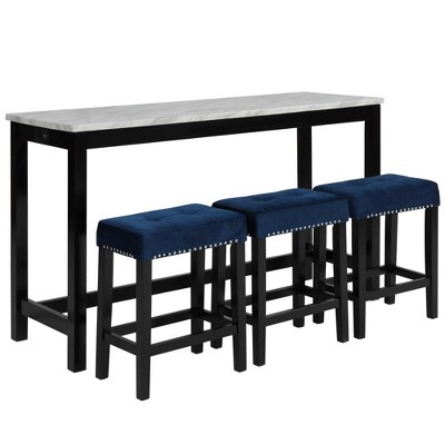 New Classic Furniture,Celeste 4-Piece Faux Marble & Wood Bar Set In Blue