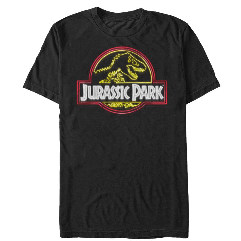 Men's Jurassic Park Neon T Rex Logo T-Shirt, 1 of 5
