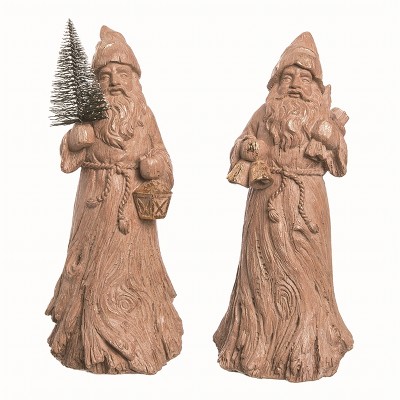 Transpac Resin Wood Carved Santa Figurine Set of 2 Christmas Home Decorations