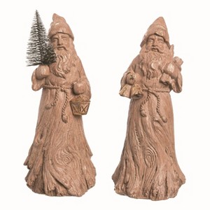 Transpac Resin Wood Carved Santa Figurine Set of 2 Christmas Home Decorations - 1 of 1