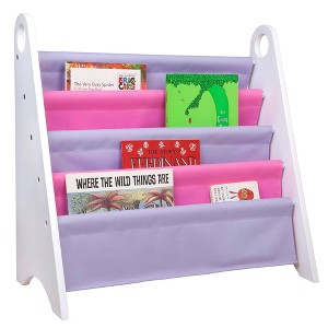 WildKin Premium Modern Kids' Sling Bookshelf White Wood with Pink/Purple: 4 Shelves, MDF Frame, Ages 3-10, 24" Height - 1 of 3