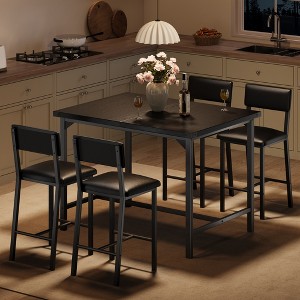 Dining Table Set for 4, 5-Piece Kitchen Table Set, Footrest, Corner Protector, Counter Height Table, 2 Upholstered Bar Stools, for Kitchen - 1 of 4