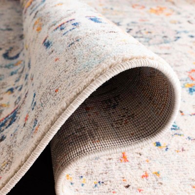 Cream and Blue Vintage Distressed Synthetic Area Rug