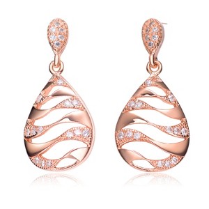 Guili Sterling Silver Drop Earrings with Clear Round CZ in Rose, Gold, or Rhodium Plating – A Timeless and Elegant Jewelry Collection Essential - 1 of 4