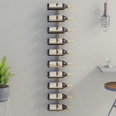 vidaXL Wall-mounted Rack for 10 Bottles Gold Metal