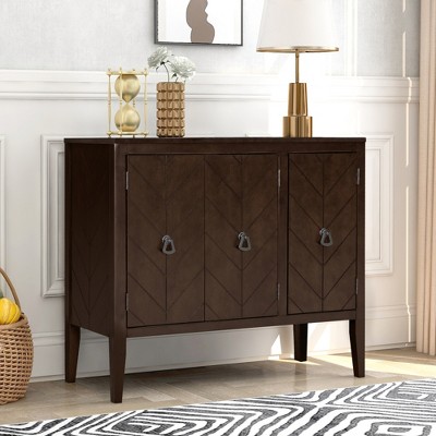 Lycvki Adjustable Shelf Storage Sideboard with 3 Retro Metal Handles and 4 Pinewood Legs