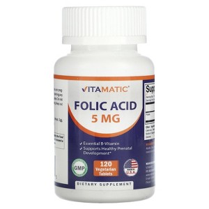 Vitamatic Folic Acid 5mg (5000 mcg) - 120 Vegetarian Tablets - (Vitamin B9 Folate) - 1 of 2