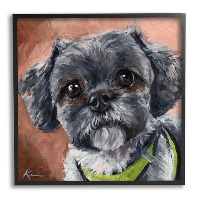 Stupell Industries Black Shih Tzu Dog Portrait Framed Giclee Art