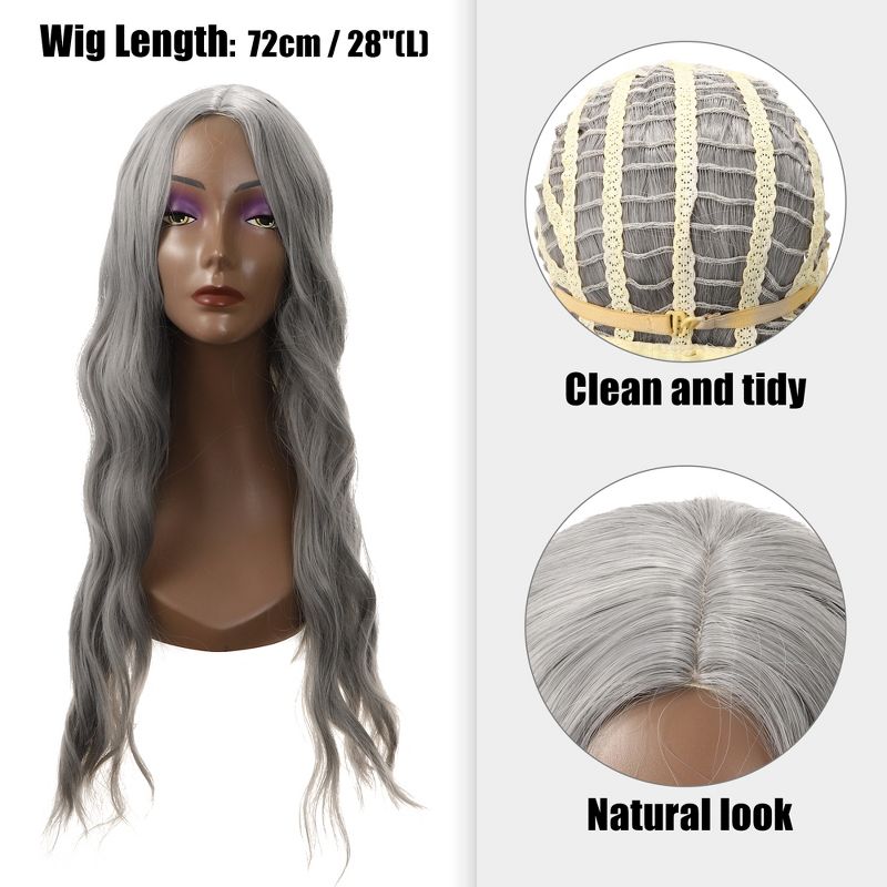 Unique Bargains Curly Wig Human Hair Wigs for Women 28" with Wig Cap, 3 of 7