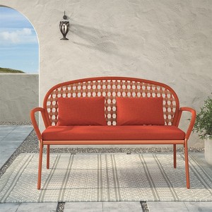 GRANDPATIO Vintage Orange Steel Bench With Fancy Rope, Olefin Cushion And Pillow - 1 of 4