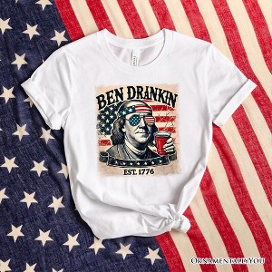 Ben Drankin Funny 4th of July T-Shirt, White, Navy and Black Patriotic Tee With Benjamin Franklin White M - 1 of 4