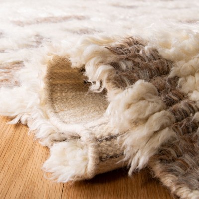 Ivory and Grey Hand-Knotted Wool Shag Runner Rug
