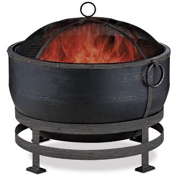Endless Summer Round Wood Burning Outdoor Fire Pit with Kettle Design Brown