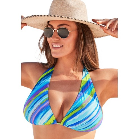 Swimsuits for All Women's Plus Size Innovator Multi-Way Triangle Bikini  Top, 4 - Cool Rainbow Stripe