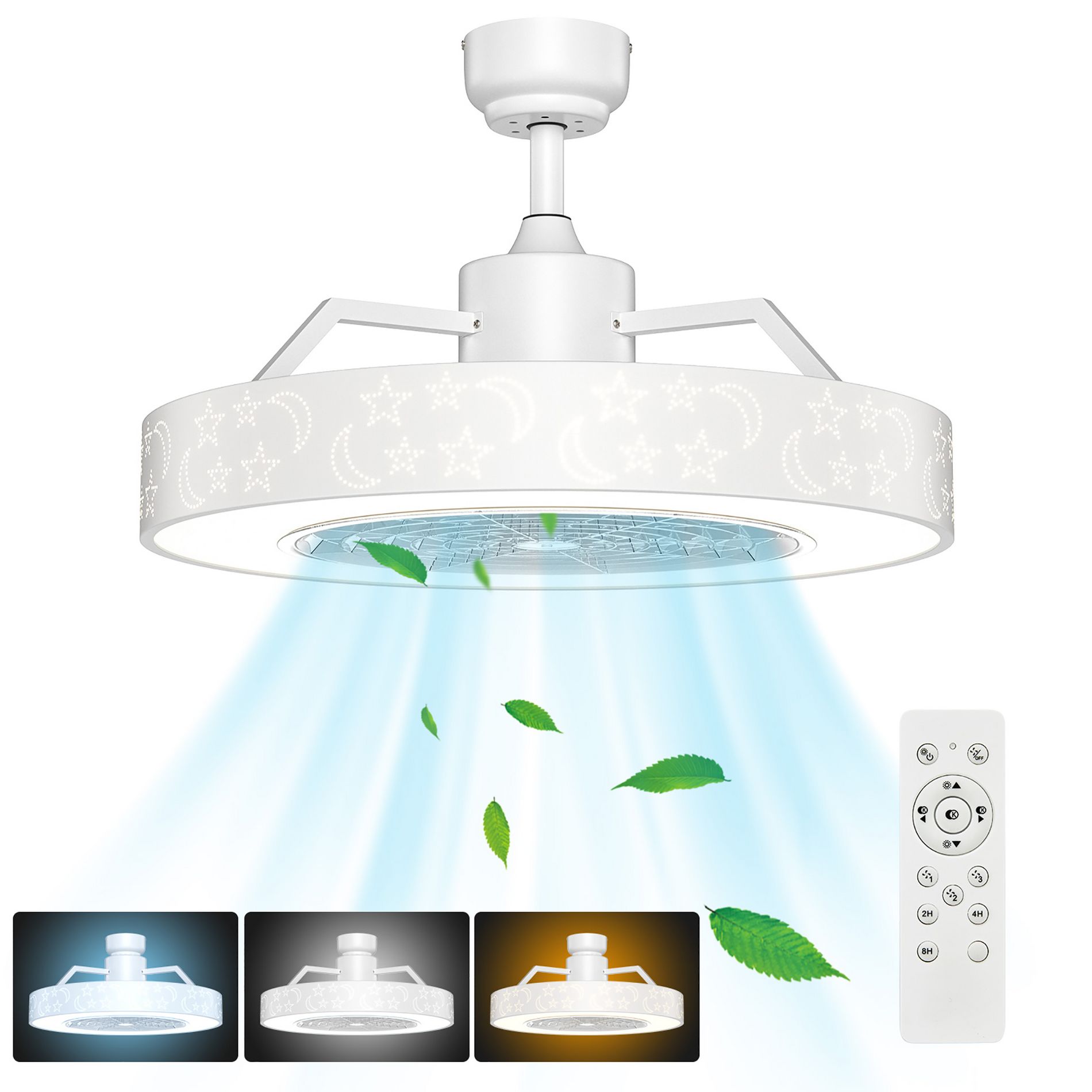 Costway 23'' Ceiling Fan W/LED Light Adjustable Color 3 Speeds Remote Control White