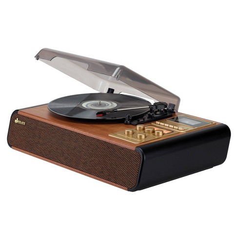 Jensen 3-speed Stereo Turntable With Cassette Player/recorder And Am/fm  Stereo Radio - Brown : Target