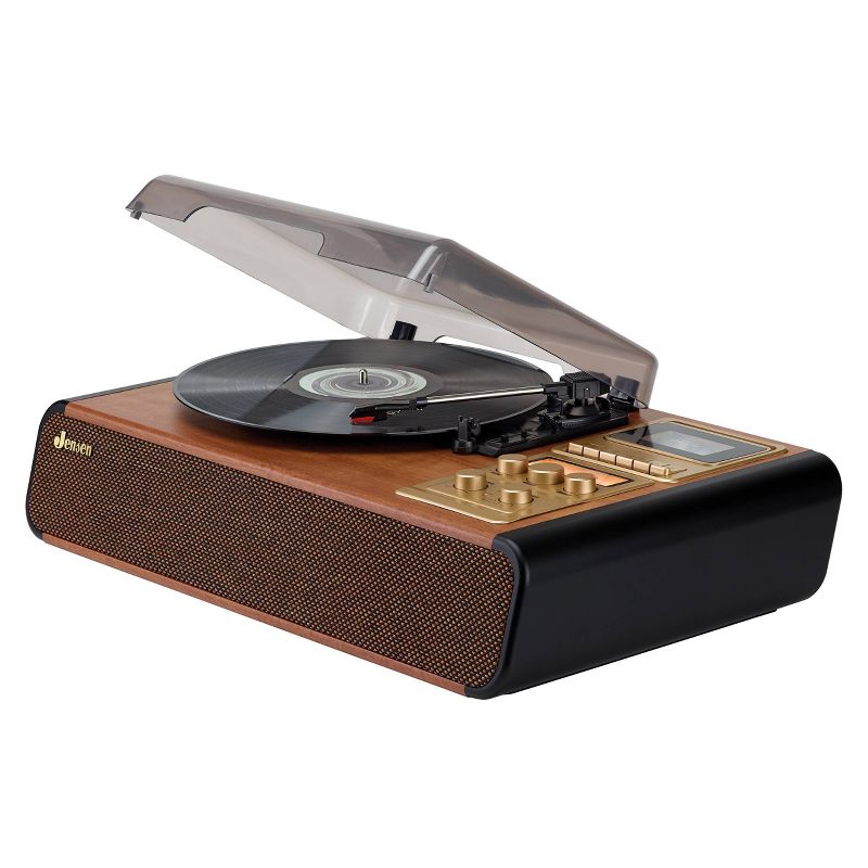 JENSEN 3-Speed Stereo Turntable with Cassette Player/Recorder and AM/FM Stereo Radio - Brown, 1 of 7
