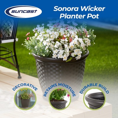 Sonora 18" Brown Resin Wicker Indoor/Outdoor Planter