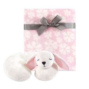 Hudson Baby Infant Girl Neck Pillow and Plush Blanket Set, Modern Bunny, One Size - 1 of 2