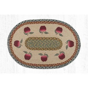 Earth Rugs OP-42 Apples Oval Braided Jute Tread – 20"x30" Hand-Stenciled Farmhouse Accent Rug - 1 of 3