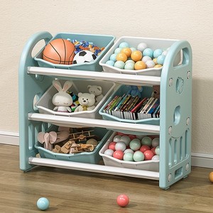 Children's toy storage cabinet with 6 boxes, a 3-layer shelf storage cabinet, suitable for game rooms, bedrooms, living rooms - 1 of 4