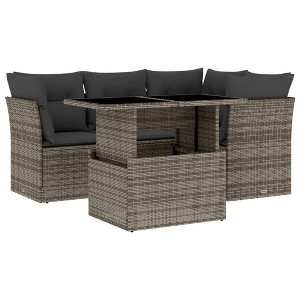 vidaXL 5 Piece Patio Sofa Set with Cushions Gray Poly Rattan - Gray without storage - 1 of 4