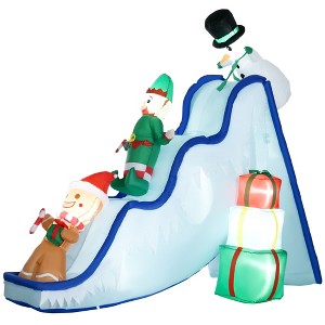 HOMCOM 102.25" Long Christmas Inflatable Snowman, Elf and Gingerbread Man on Ski Slope, Blow-Up Outdoor LED, Waterproof - 1 of 4