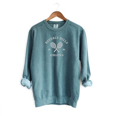 Simply Sage Market Women's  Garment Dyed Graphic Sweatshirt Embroidered Beverly Hills Tennis Raquet