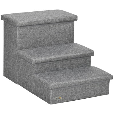 FONTOI 3-Steps Stairs with Storage, Dog Steps for Couch, Bed, Pet Steps for Injured Pet, Older Pets, Gray, 16.75"*16"*25"
