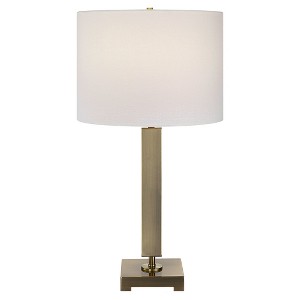 Uttermost Duomo Brass Table Lamp – Antique Brass Metal Base with White Linen Shade, 14"x14"x27" - 1 of 4