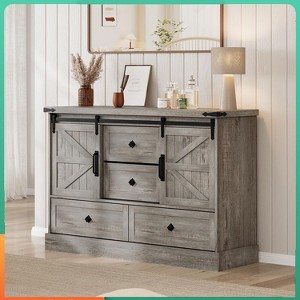 Jojoka Farmhouse 4-Drawer Dresser with Sliding Barn Doors, 45" Wood Storage Chest, TV Stand & Organizer for Bedroom & Living Room - 1 of 4