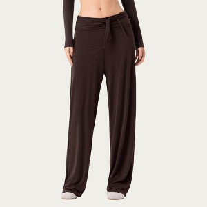 Anna-Kaci Active Women's Wide Leg Lounge Pants with Wrap Tie Waistband and Relaxed High Waist Fit - 1 of 4