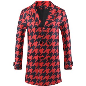 Lars Amadeus Men's Houndstooth Double Breasted Plaid Pattern Winter Long Coat - 1 of 4