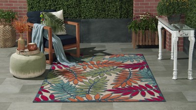 Navy Multicolor Floral Leaf Outdoor Rug 2'8" x 4'