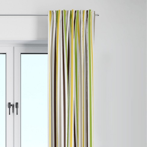 Bacati - Mod Stripes Green/yellow/chocolate Cotton Printed Single Window Curtain Panel - image 1 of 4